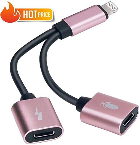 2 in 1 Lightning Adapter for iPhone 7 - 7 Plus - 8 - 8 Plus - X Dual Adapter Headphones Audio Charger Double Converter Splitter Earbud Earphone Charge Listen Headphone Adapter Accessories - Rose Gold