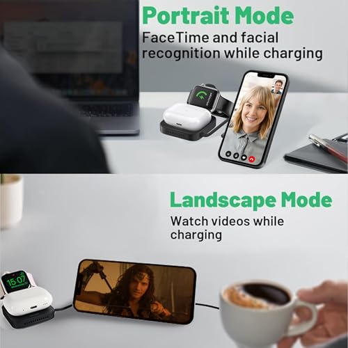 3 in 1 charging station for Magsafe, Magnetic Portable Charger for iPhone 17/16/14/13,Airpods Apple Watch & Earbuds - 15W Fast Charging,Mini Foldable Wireless Charger for Purse, Travel Essentials