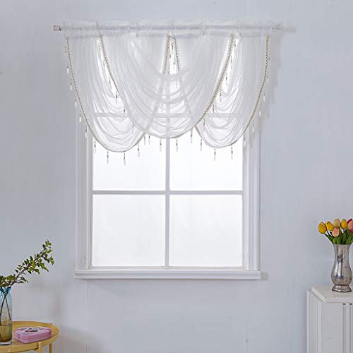 Clearance Valance Tassel Window Curtains, Iuhan Luxury White Diamond Sheer Embroidered Waterfall Window Valance Tassel Trim (C)