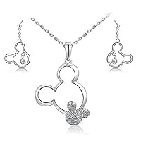 Rrunzfon Platinum Plated Mickey Mouse Necklace and Earring Crystal Accents Minnie Mouse