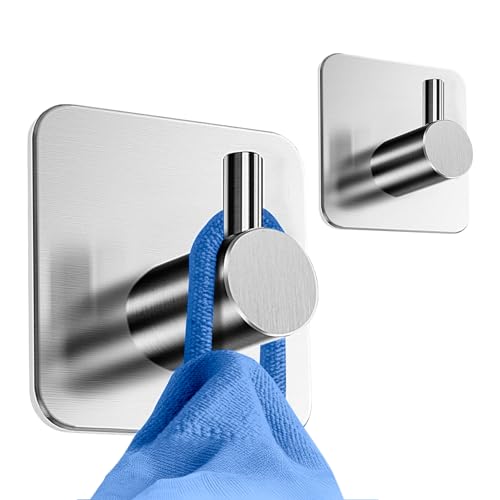 HoneyHolly Towel Rail No Drilling Required, Pack of 2 - Towel Rail, Stainless Steel for Heavy Duty, Self-Adhesive Hooks, No Drilling, Towel Holder for Kitchen, Bathroom, Toilet, Office