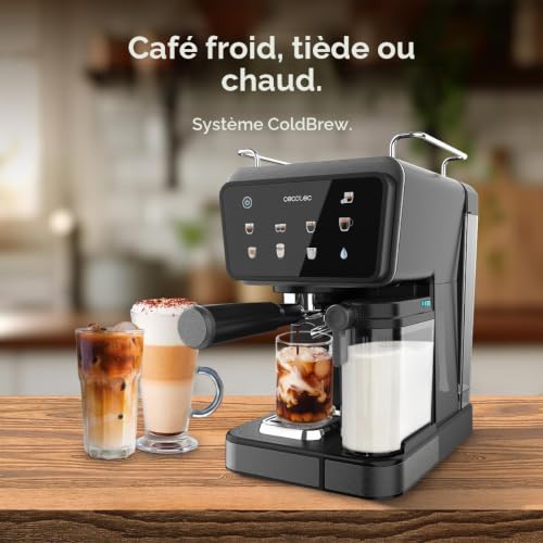Cafetières Express Semi-automatiques Power Espresso Touch ColdBrew Latte. 1350W, 20 Bars, Froid, Tiède ou Chaud, Écran Tactile, Réservoir d'Eau 1,5L, Réservoir de Lait 500ml, Double Bras