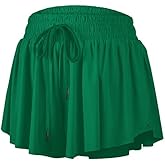 Girls Athletic Flowy Shorts with Liner 2-in-1 Kids Butterfly Pockets Short for Running Sports Fitness Tennis Girls 5-12 Years