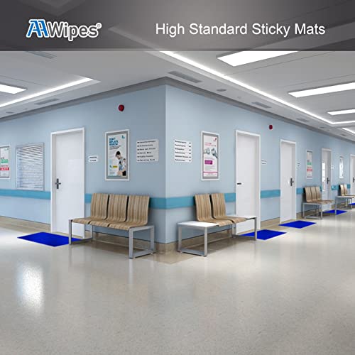 AAwipes Sticky Mat Tacky Pads Adhesive 24" x 36" 5 Packs, 30 Sheets/Packs, 150 Sheets Total Blue Cleanroom Floor Mats Remove Dirt for Laboratory Construction Hospital Shoes