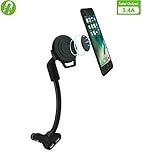 Universal Magnetic Car Mount Phone Holder Charger, Powerful Cell phone Mount Charger Holder with Dual USB for iPhone 7 Plus 6S Plus 6 5s 5 SE, Galaxy S8 S7 S6 Edge, Note 5 4 2