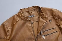 WULFUL Men's Stand Collar Leather Jacket Motorcycle