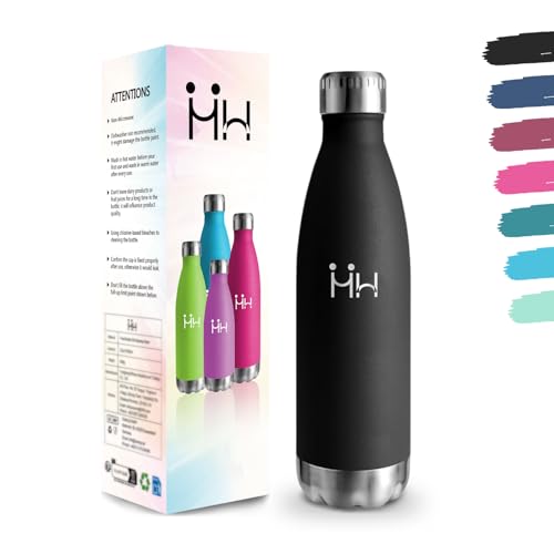 Trinkflasche, 500 ml BPA-frei, Trinkflasche Edelstahl, 304 Edelstahl, Wasserflasche, Doppelwandig Vakuumisoliert, Isolierflasche für Schule, Reisen, Joggen, Camping - Schwarz Isolierflasche kinder