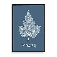 Framed Canvas Wall Art - White Leaf on Grayish-Blue Background - Canvas Prints Home Artwork Decoration for Living Room,Bedroom - 16x24 inches