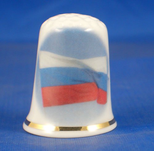 Porcelain China Collectable Thimble -- Flag of Russia with Free Gift Box