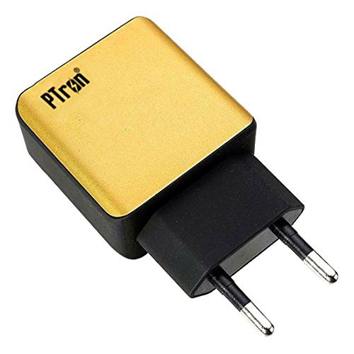 PTron Electra Fast Charger 2.4A Dual USB Port Battery Charger Travel Charger Adapter (Black-Gold)