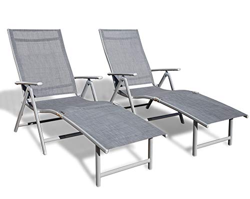 Kozyard Cozy Aluminum Beach Yard Pool Folding Reclining Adjustable Chaise Lounge Chair (2, Gray)