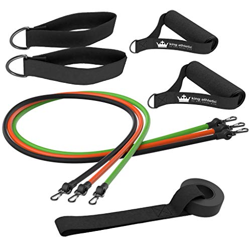 King Athletic Resistance Bands with Handles & Door Anchor :: Rubber Stretch Fitness Training Tube Band Set Comes with Leg Straps and Exercise Chart :: Includes Free Instructional eBook - Thumbnail 6