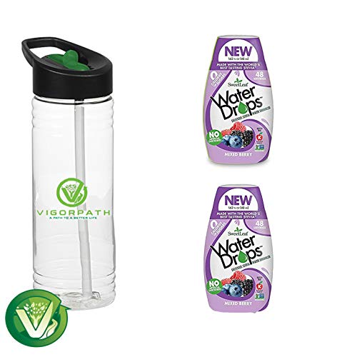 Sweetleaf Water Drops - Mixed Berry - Natural Stevia Flavor Enhancer Drops - Includes 22oz Sports Bottle with Mouth Piece & Straw - Pack of 2