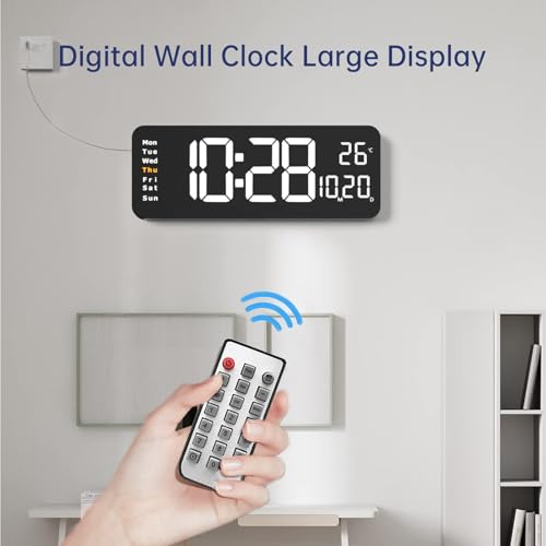 X spring Digital Wall Clock Large Display, 41CM Remote Control Wall Clock, Big Digital Clock with Clear LED Display, Adjustable Brightness, Date Week Temperature, Wall Clocks for Living Room Bedroom