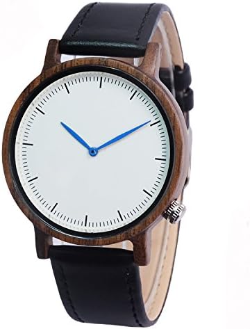 (Wooden Gift Box Packaging) Aliwood Natural Walnut Wood Watches, Japan Quartz Movement Wood Wristwatch for Men with Leather Strap