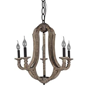 Docheer Cottage Vintage 5 Light Wood Metal Chandeliers 10137 Shabby Chic Wooden Chandelier Foyer Lighting For Home Decor Beachfront Decor