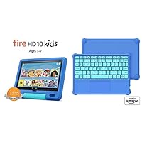 Fire HD 10 Kids Tablet, 10.1” HD 32GB (Sky Blue) + Kids Bluetooth Keyboard