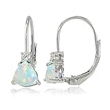 Sterling Silver Created White Opal & White Topaz Trillion-Cut Leverback Drop Earrings