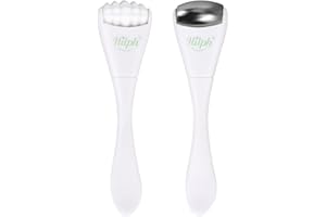 Hilph Mini Ice Roller for Face & Eyes, Face Eye Massager Roller Set with Stainless Steel and Silicone Head for Puffiness Relief, Metal Facial Ice Roller for Puffy Eyes, Reduce Fine Lines (White)