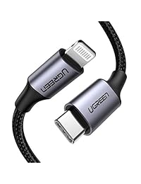 UGREEN Cable USB C a Lightning de nailon trenzado de 35.8 in con certificado MFi, cable de carga de entrega rápida para iPhone 11 Pro Max X XS XR XS Max 8 Plus y más