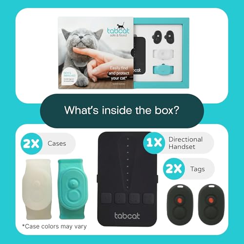 Tabcat V2 Cat & Kitten Tracker - No Subscription | 2 Lightweight Homing Tags, Cases & Tracking Handset | RF Technology, More Accurate than GPS | Track 2 Cats Indoors & Outdoors to 2.5 cm & 150 m Range