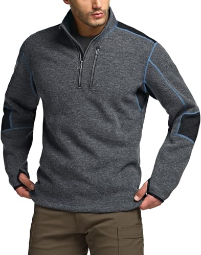 CQR Men's Quarter Zip Utility Fleece Pullover, Outdoor Casual Thermal Sweater, Chest Zipper Pocket, Mock Neck Long Sleeve