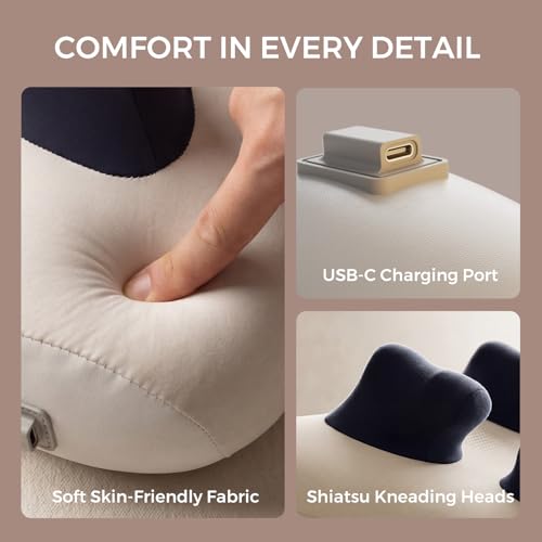 swancode Upgraded Deep Tissue Neck Massager Pillow with Heat, Shiatsu Kneading Neck & Shoulder Massager for Pain Relief, Cordless Portable Massage Pillow for Home Office & Car, Grey & Blue