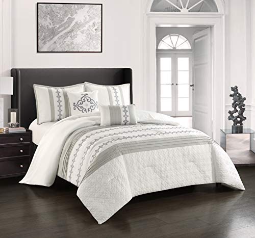 Stratford Park Warm and Perfect 5-Piece Comforter Set, White/Grey, King Size