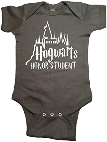 Harry Potter Baby One Piece "Hogwarts Honor Student" Bodysuit (18 Month, Charcoal)
