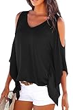 Pink QueenWomen's Off Shoulder Batwing Sleeve V-Neck Shirt Tops Blouse
