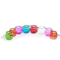 GOLDBEARUK Glass Hanging Lanterns X8 Different Coloured Glass tealight Holders with Handles