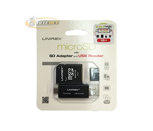 Unirex MSW-165S MicroSD Card with Full Sized Adapter and MicroSD/SD reader to Micro USB/USB, Works With Any Product with MicroSD or SD Card Slot, 16GB, Class 9