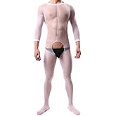 Manguo Open Crotch Long Sleeve Mens Ultra-thin See-Through Body Stocking Temptation Fishnet Shapewear