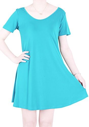 Favelem Womens Comfy Flowy Loose Fit Long Tunic Top T shirt Dresses(L,Blue)208-4