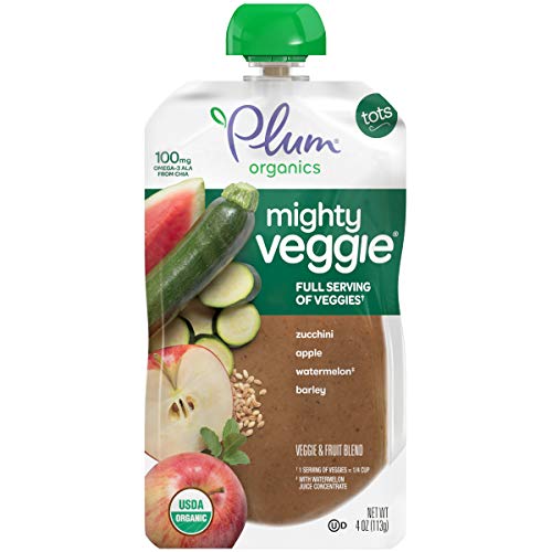 Plum Organics | Mighty Veggie Blends | Organic Baby Food Meals [12+ Months] | Zucchini, Apple, Watermelon & Barley | 4…