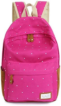 FXTXYMX Dot Canvas Daypack School Backpack Purse For Girls (Rose Red)