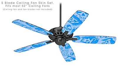 Skull Sketches Blue Ceiling Fan Skin Kit Fits Most 52 Inch Fans