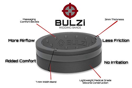 BULZi Wedding Bands, Massaging Comfort Fit Premium Silicone Ring with Airflow, Men's and Women's Rings, Breathable Flexible Work Safety Design (Matte Black Zi2, Size 8 - (8mm Width Band)) - Thumbnail 2