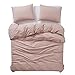 Wake In Cloud - Cotton Duvet Cover Set, Full Size, Dusty Rose Pink, 100% Washed Cotton, Linen Like Textured, Breathable Percale Durable Comfy Farmhouse Neutral Bedding Set, 3 Pieces