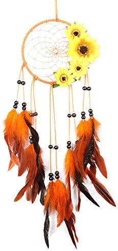 Corasays Sunflower Villatic Style Dream Catcher with Feather Wall Hanging Home Decor Yellow