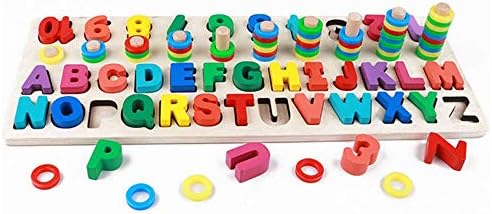 Muyindo Kids Wood Sorting Puzzles Toys Sorter ABC Letters Number and Math Stacking Blocks Toddlers Learning Toys Gift, Montessori Toys for Toddlers, Preschool Teaching, Early Education Toy Alphanumeri