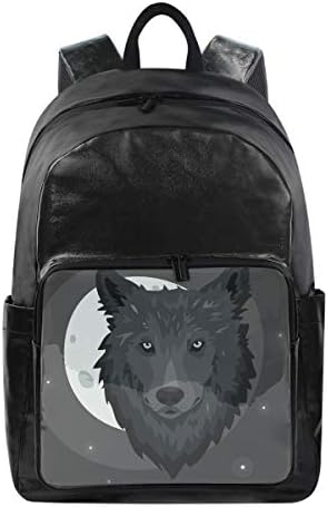 FANTAZIO Backpacks Black Wolf School bag Canvas Daypack with zipper