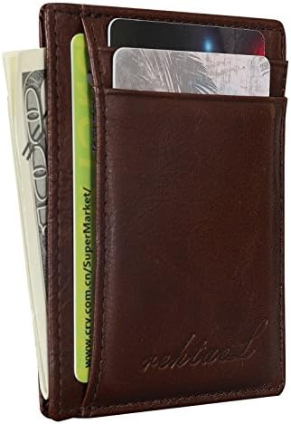 Ultra Slim Minimalist Front Pocket Wallet For Men -Genuine Leather with RFID Blocking Card Holder Of Smallest Size (dark brown)