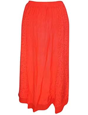 Womens Fashionable Bohemian Skirts Red A-Line Gypsy Flare Long Skirt