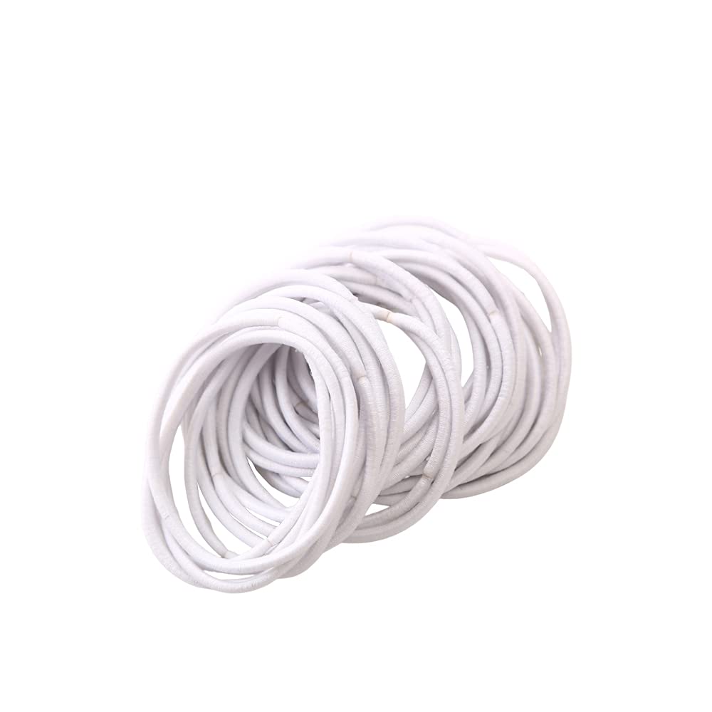 FEIFEI'S BOW 50Pcs Girls Women 2.5mm Thin School Uniform Endless Hair Elastics Bobbles Hair Ties Bands Ponios Ponytail Holders (White)