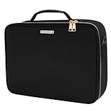 SONGMICS 15.1 Inch Travel Makeup Bag Makeup Train Case with 9 Adjustable Dividers, Hard Shell Cosmetic Bag Organizer Travel Kit, Artist Case with Brush Holders, Black UMUC21BK
