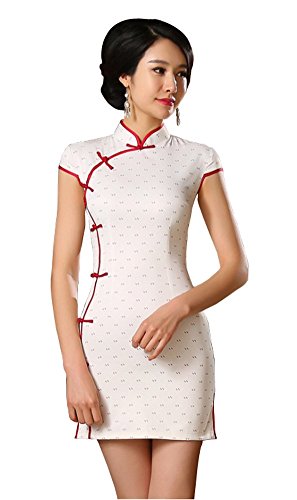 Angcoco Women's Cap Sleeve Sexy Bodycon Side Slit Mini Cheongsam Dress