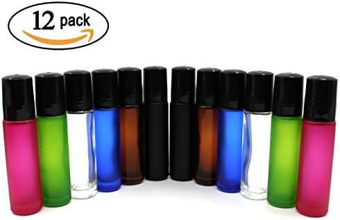 Glass Stainless Steel Small Roller Balls for Essential Oils 10 ml, Include 6 Extra Roller ball, Essential Oils Opener, 3ml Dropper (Mixed Color,Pack of 12)