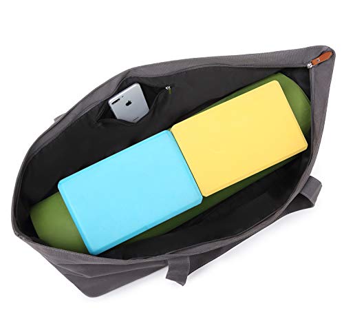 ELENTURE Full-Zip Extra Large Yoga Mat Tote Bag with Multi-Functional Storage Pockets for Sports Gym Pilates (Dark Grey)