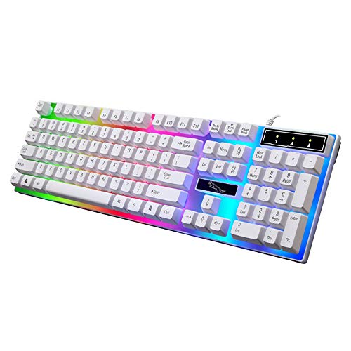 COM1950s 104 Keys Gaming Keyboard 1 Set Anti-Splash Wired Mult Punk Gaming Keyboard Mouse Office for PC Computer (White) - Thumbnail 5